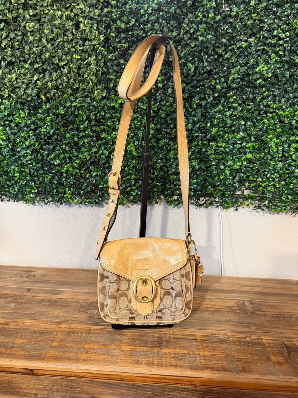 Coach Beige Signature Canvas and Leather Crossbody Bag